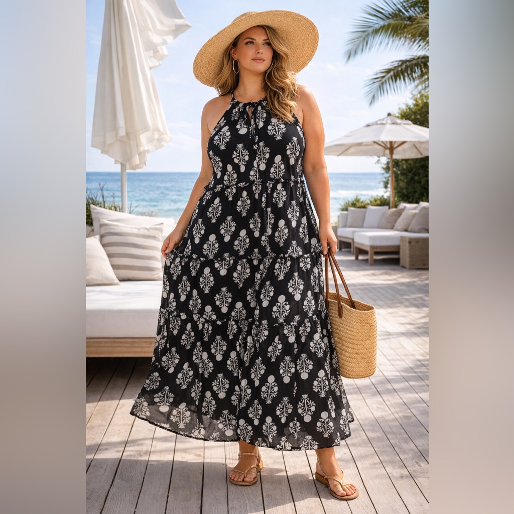 Caroline Constas Black Floral Maxi Dress Xl Halter Boho